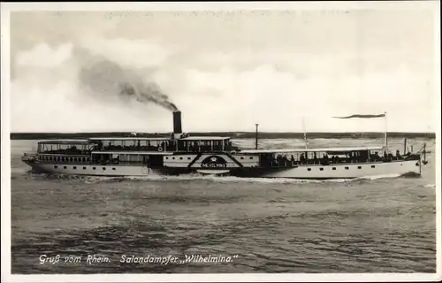 Ak Salondampfer Wilhelmina auf dem Rhein, Niederländer Dampfschifffahrt