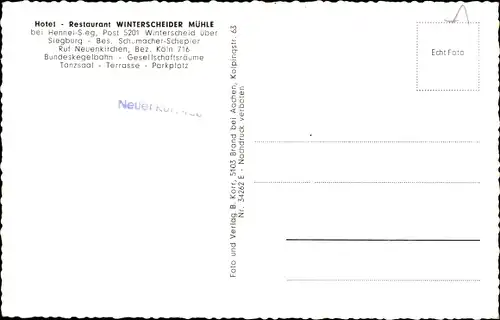 Ak Bad Hennef Sieg, Hotel Winterscheider Mühle