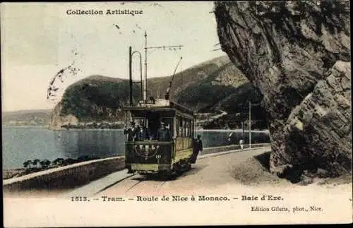 Ak Nice Nizza Alpes Maritimes, Tramway, Route Nice a Monaco, Baie d'Eze