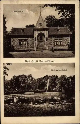 Ak Bad Elmen Salzelmen Schönebeck an der Elbe, Lesehalle, Schwanenteich