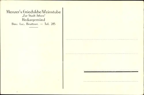 Ak Neckargemünd am Neckar, Menzer's Griechische Weinstube Zur Stadt Athen