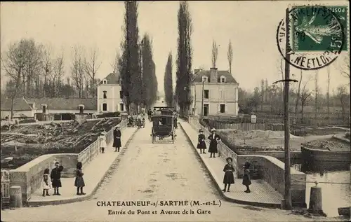 Ak Chateauneuf sur Sarthe Maine-et-Loire, Entrée du Point et Avenue de la Gare