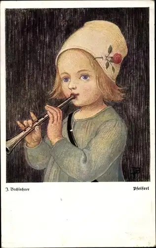 Künstler Ak Bachlechner, J., Pfeifferl, Kind mit Flöte