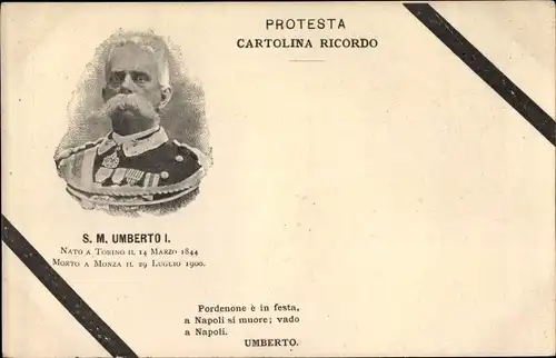 Ak Umberto I, König von Italien, Trauerkarte