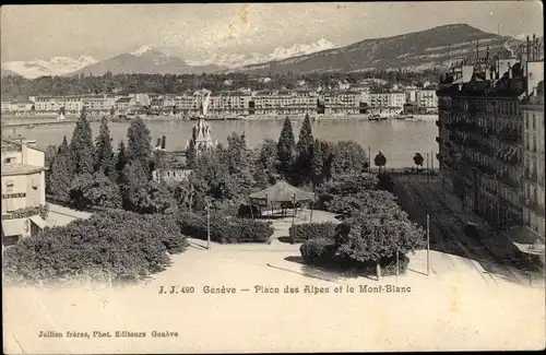 Ak Genève Genf Stadt, Place des Alpes et le Mont Blanc