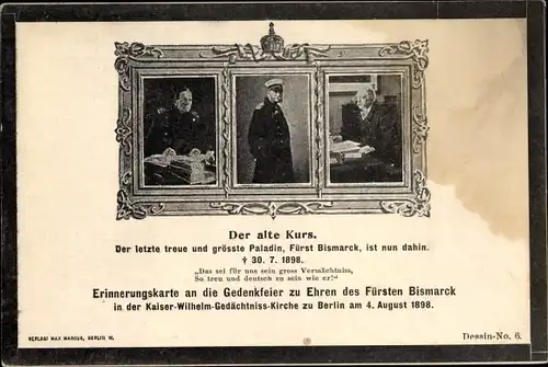 Ak Berlin Mitte, Erinnerungskarte Gedenkfeier zu Ehren Bismarcks 1898, Porträts