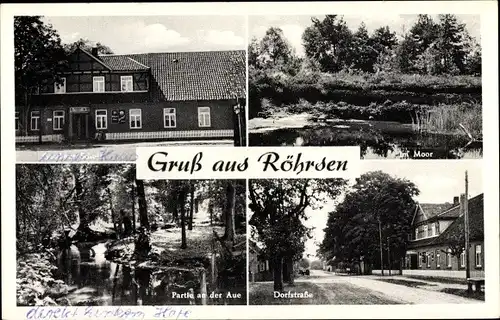 Ak Röhrsen Lüder Niedersachsen, Moor, Partie an der Aue, Dorfstraße