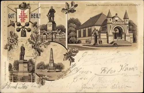 Wappen Litho Berlin Neukölln, Hasenheide bei Berlin, Lanz. Schönlanke Jahns Grab