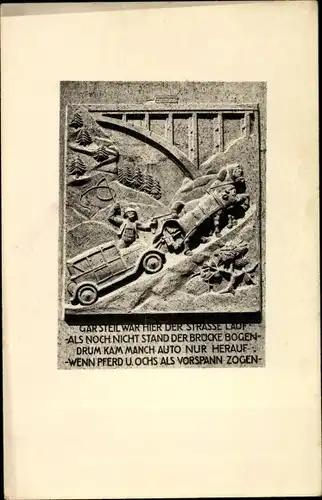 Künstler Ak Gar steil war hier der Straße lauf, Rinder ziehen Auto aus dem Graben, Ammer Hochbrücke