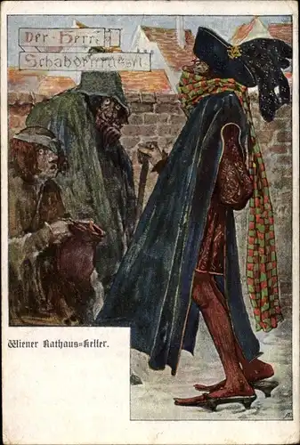 Künstler Ak Wien 1. Innere Stadt Österreich, Rathaus Keller, maskierter Mann