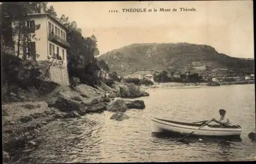 Ak Théoule Alpes Maritimes, Blick auf den Ort, Ruderboot