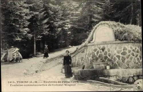 Ak Turini Alpes Maritimes, Fontaine commemorative du Colonel Wagner