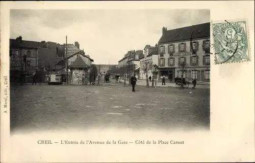 Ak Creil Oise, L'Entrée de la Avenue de la Gare, Côté de la Place Carnot