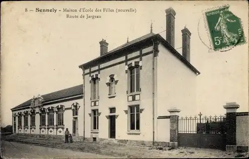 Ak Sennely Loiret, Maison d'École des Filles, Route de Jargeau