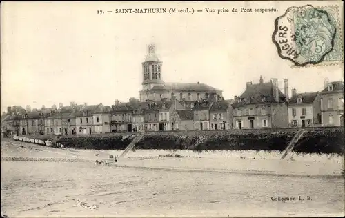 Ak St Mathurin Maine et Loire, Vue prise du Pont suspendu