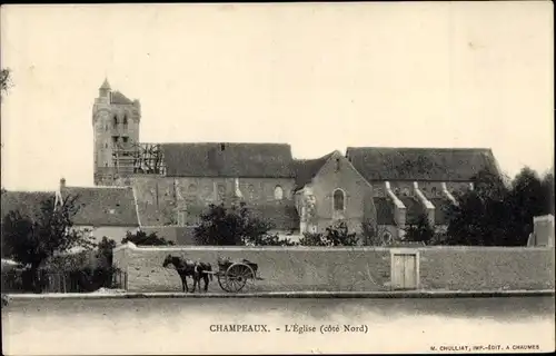 Ak Champeaux Seine et Marne, Kirche, Kutsche