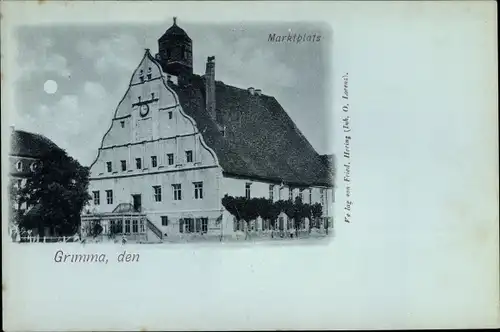 Mondschein Ak Grimma in Sachsen, Partie am Marktplatz