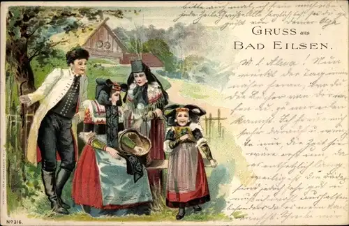 Litho Bad Eilsen Niedersachsen, Familie in Tracht