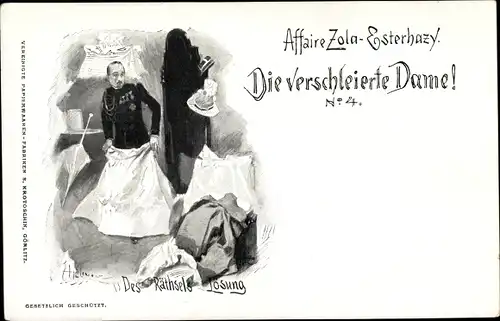 Judaika Künstler Ak Dreyfus Affäre, Zola Esterhazy, Die verschleierte Dame Nr. 4