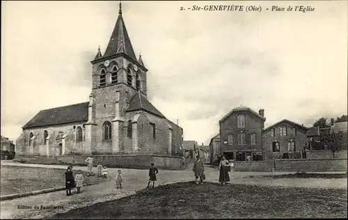 Ak Saint Geneviève Oise, Place de l'Église