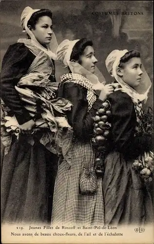 Ak Costumes Bretons, Jeunes Filles de Roscoff et Saint Pol de Leon, Frauen in Tracht
