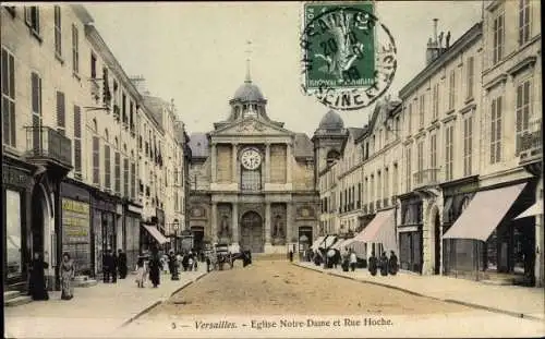 Ak Versailles Yvelines, Église Notre Dame et Rue Hoche