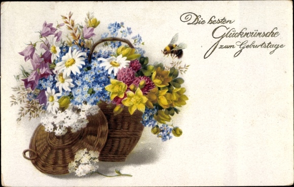 Ak Gluckwunsch Geburtstag Blumen Im Korb Meissner Und Buch 2386 Nr Oldthing Ansichtskarten Gluckwunsch Kitsch Ak Unsortiert