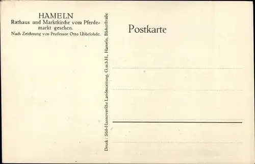 Künstler Ak Ubbelode Otto, Hameln in Niedersachsen, Rathaus, Marktkirche