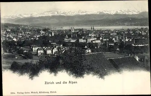 Ak Zürich Stadt Schweiz, Blick auf den Ort und die Alpen