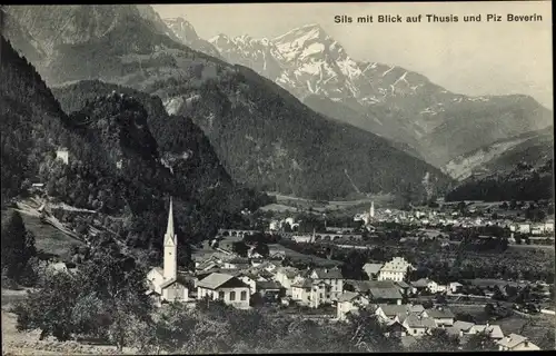 Ak Thusis Chur Kanton Graubünden Schweiz, Sils mit Blick auf Thusis und Piz Beverin