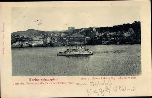 Ak Marine Schauspiel, Miniatur Kriegsschiff, Unsere Zukunft liegt auf dem Wasser