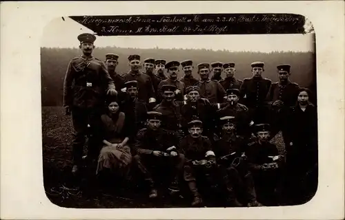 Foto Ak Deutsche Soldaten, 3. Komp. II. Ers. Bat. 94. Inf. Regiment, 1916,Kriegsmarsch Jena Neustadt