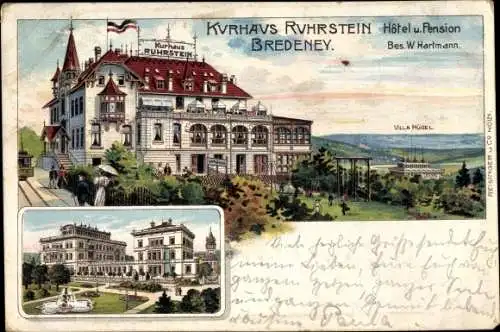 Litho Bredeney Essen im Ruhrgebiet, Kurhaus Ruhrstein, Hotel, Villa Hügel