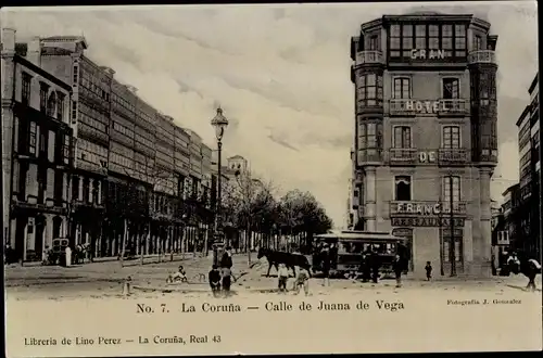 Ak La Coruña Galicien, Calle de Juana de Vega, Gran Hotel de Francia