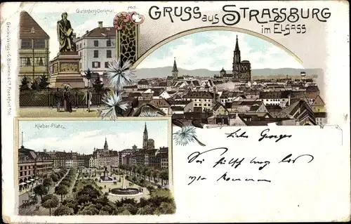 Litho Strasbourg Straßburg Elsass Bas Rhin, Gutenberg Denkmal, Kleber Platz