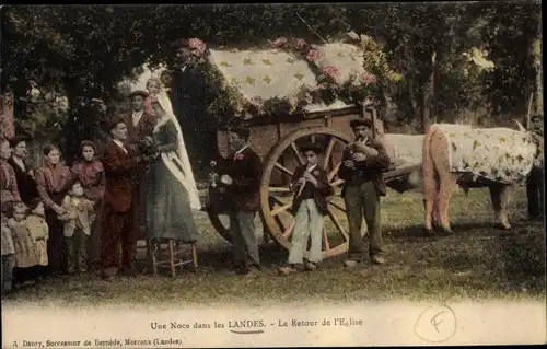 Ak Morcenx Landes, Une Noce dans les Landes, le retour de l'Eglise