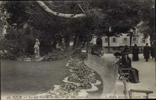 Ak Nice Nizza Alpes Maritimes, Jardin Public et Statue de Marguerite