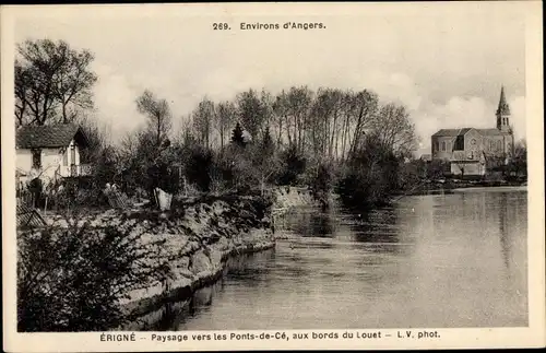 Ak Mûrs Erigné Angers Maine et Loire, Paysage vers les Ponts de Cé, Église