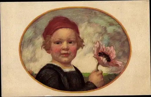 Künstler Ak v. Zumbusch, L., Kind mit Blume, Bayerischer Blumentag 1913