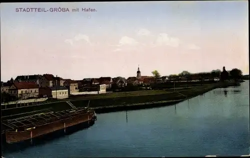 Ak Gröba Riesa an der Elbe Sachen, Hafenpartie, Ort