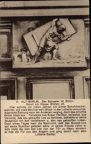 Ak Berlin Mitte, Schuster im Glück, Relief am Hause Wallstraße 25