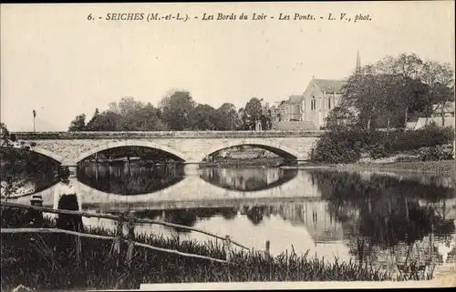 Ak Seiches Maine et Loire, Les Bords du Loir, Les Ponts