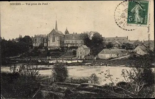 Ak Seiches Maine et Loire, Vue prise du Pont