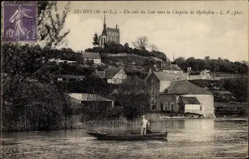 Ak Seiches Maine et Loire, Un coin du Loir vers la Chapelle de Mathefon