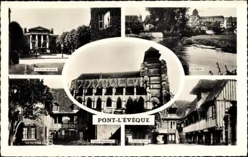 Ak Pont l Eveque Calvados, Église, Palais, Maisons