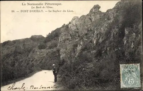 Ak Pont d Ouilly Calvados, Le Rocher du Lion, Les Bords de l'Orne