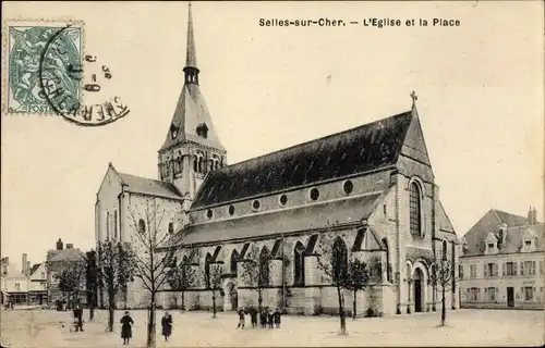 Ak Selles sur Cher Loir et Cher, Kirche und Platz