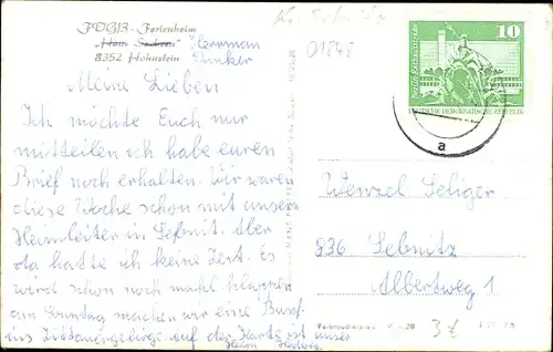 Ak Hohnstein Sächsische Schweiz, FDGB Ferienheim