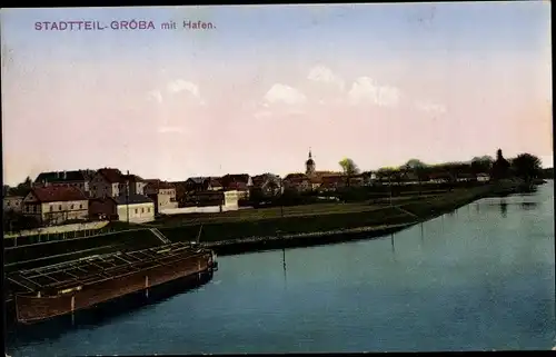 Ak Gröba Riesa an der Elbe Sachen, Hafenbild, Ort