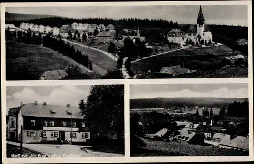 Ak Tannenbergsthal Muldenhammer im Vogtland, Gasthaus Im Krug zum alten Forsthaus, Totalansicht